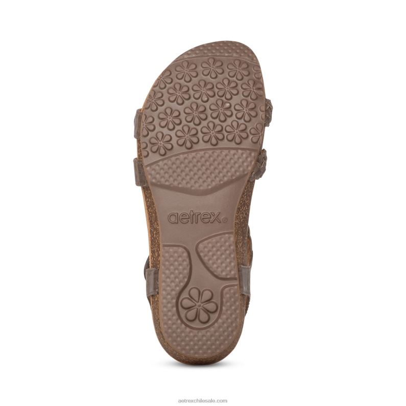 mujer gris pardo Aetrex sandalias gladiadoras reese ajustables 2TB4B92
