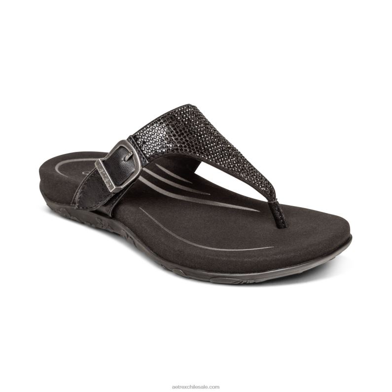 mujer negro Aetrex sandalia con tira ajustable rae 2TB4B236