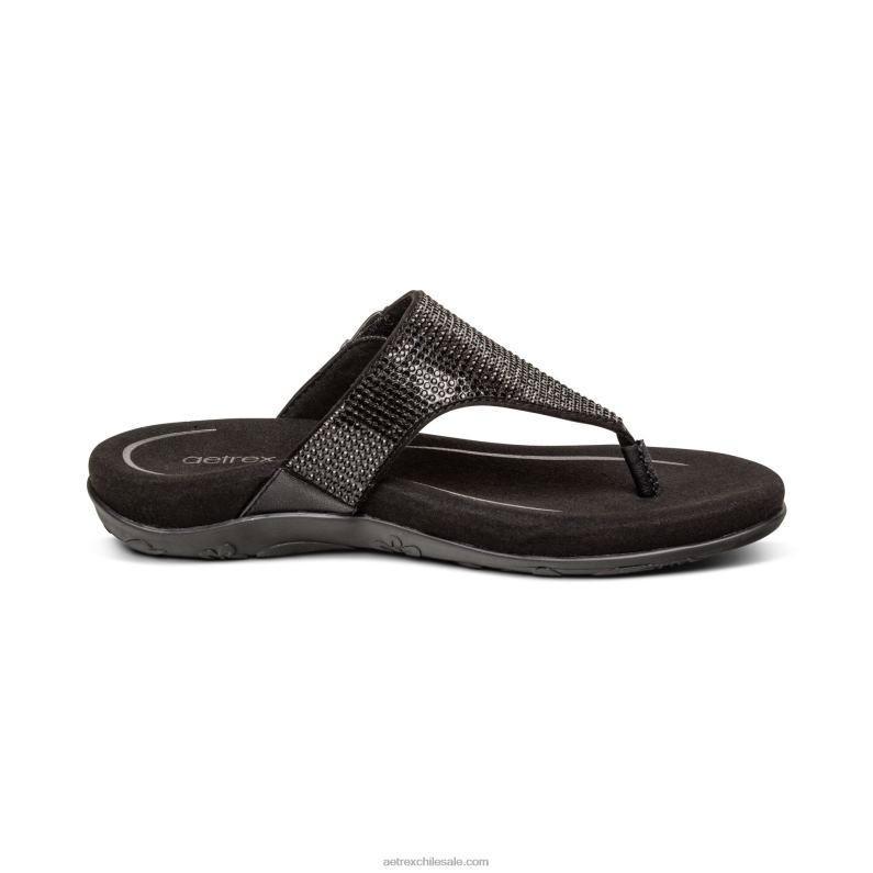 mujer negro Aetrex sandalia con tira ajustable rae 2TB4B236