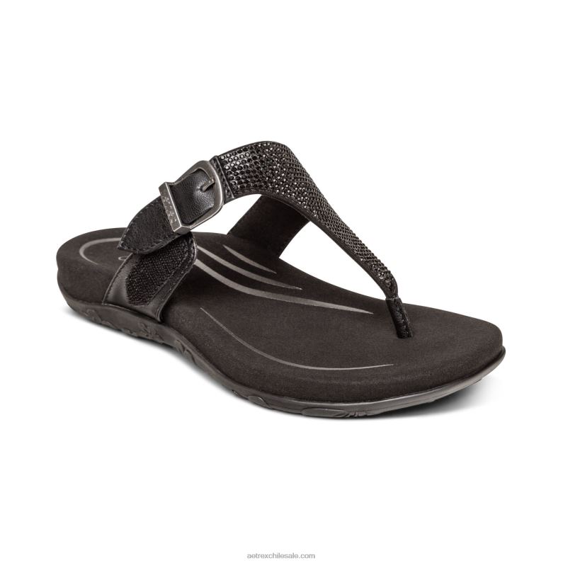 mujer negro Aetrex sandalia con tira ajustable rae 2TB4B236