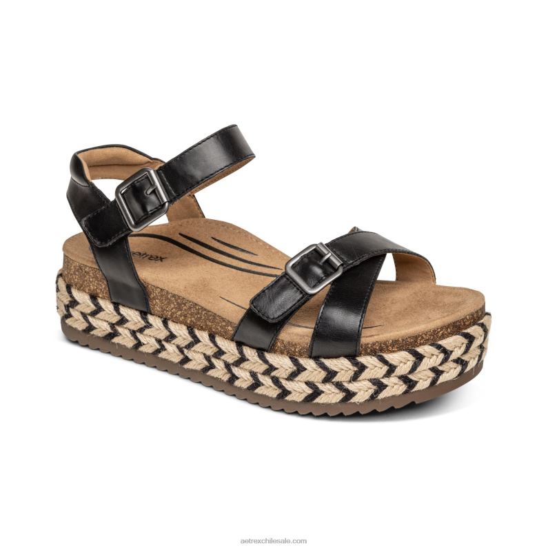 mujer negro Aetrex sandalia paula con plataforma 2TB4B251