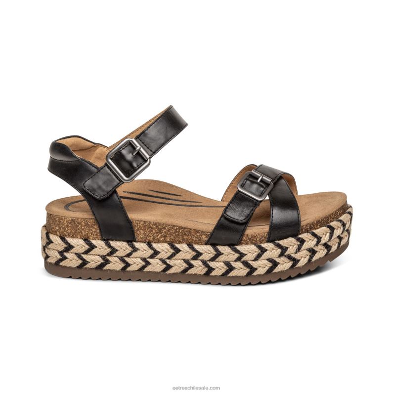 mujer negro Aetrex sandalia paula con plataforma 2TB4B251