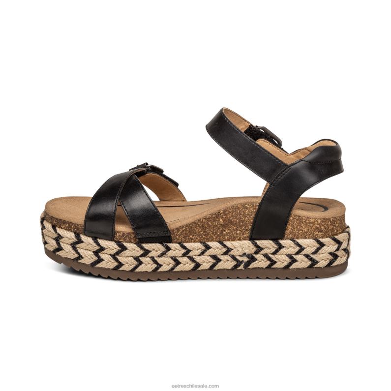 mujer negro Aetrex sandalia paula con plataforma 2TB4B251