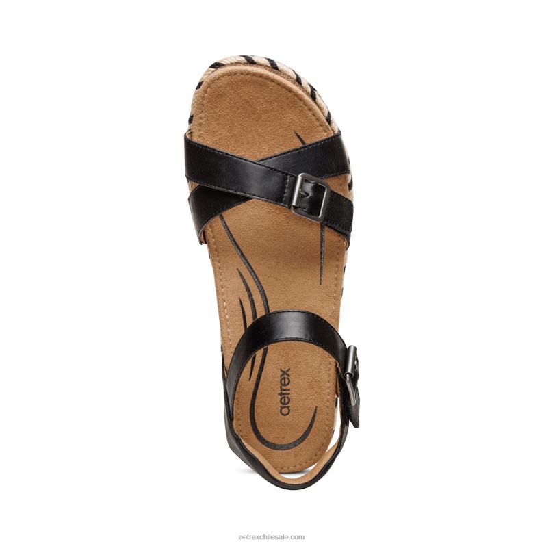 mujer negro Aetrex sandalia paula con plataforma 2TB4B251