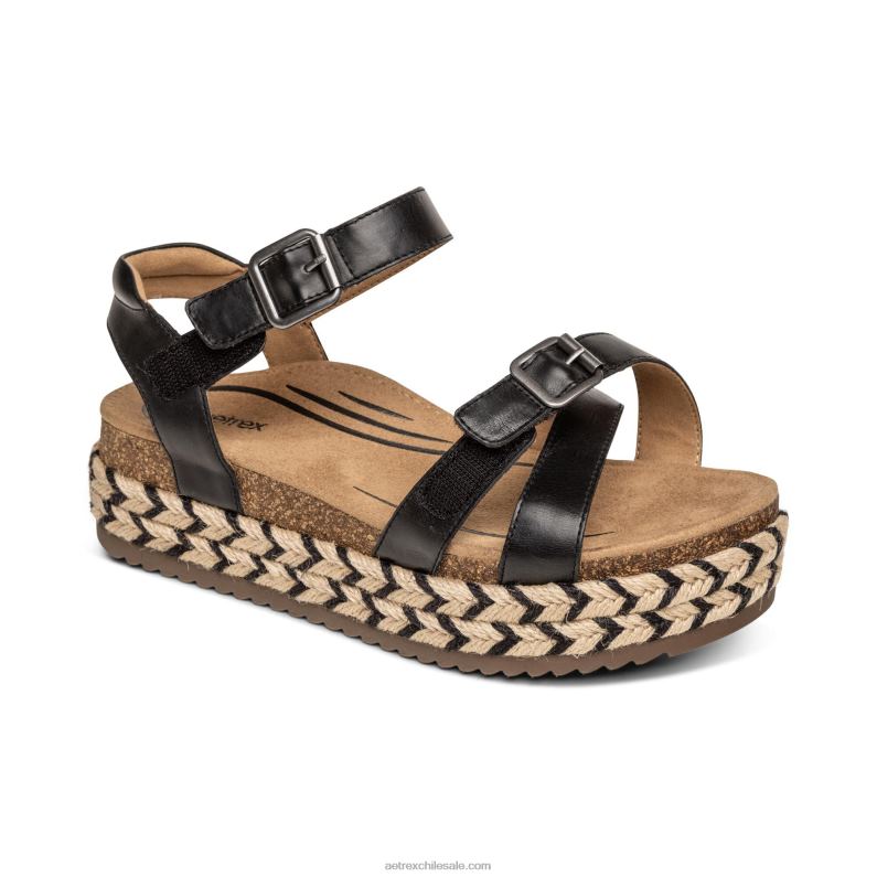 mujer negro Aetrex sandalia paula con plataforma 2TB4B251