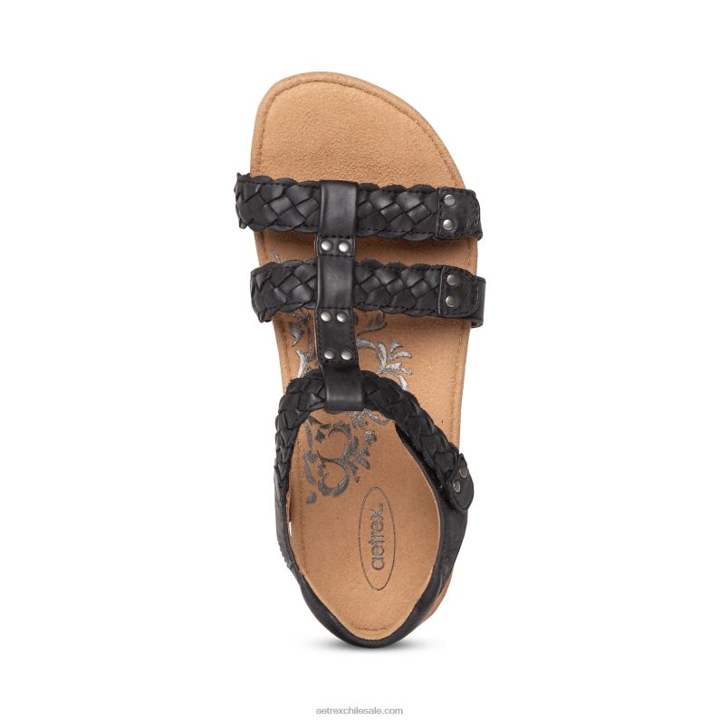 mujer negro Aetrex sandalias gladiadoras reese ajustables 2TB4B169