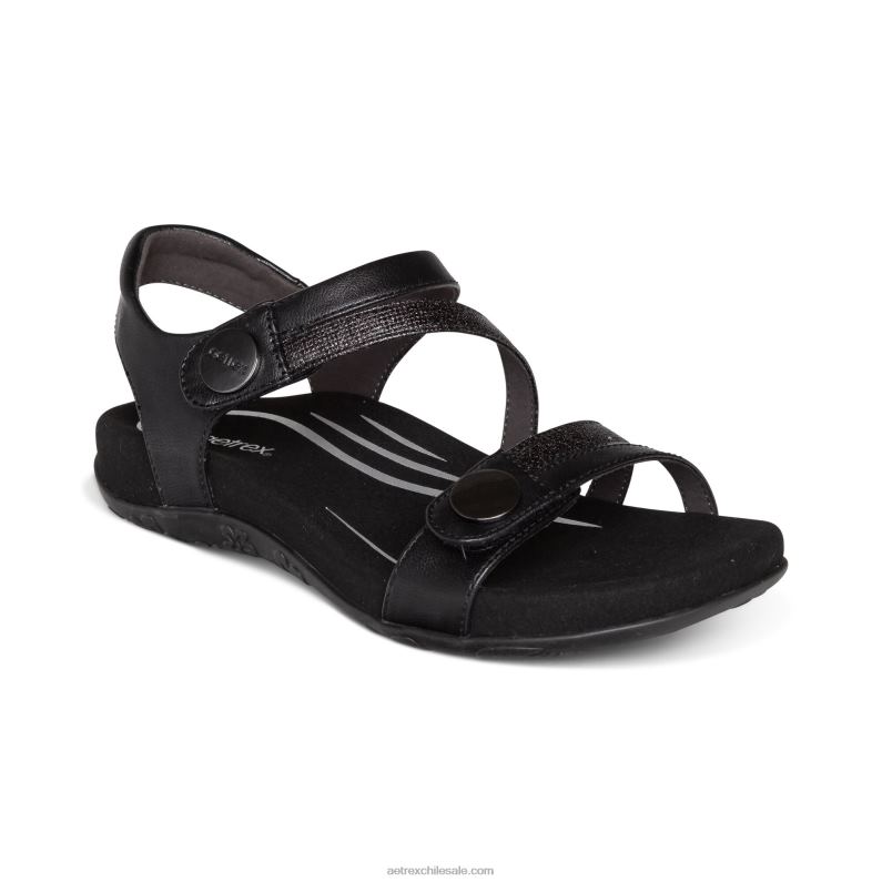 mujer negro Aetrex sandalias jess con tiras ajustables 2TB4B93