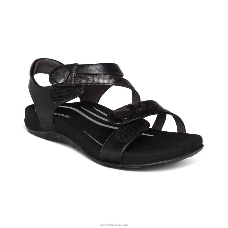 mujer negro Aetrex sandalias jess con tiras ajustables 2TB4B93
