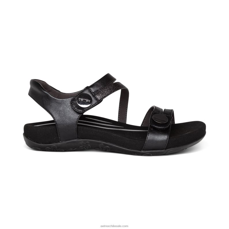 mujer negro Aetrex sandalias jess con tiras ajustables 2TB4B93