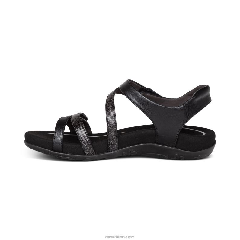 mujer negro Aetrex sandalias jess con tiras ajustables 2TB4B93