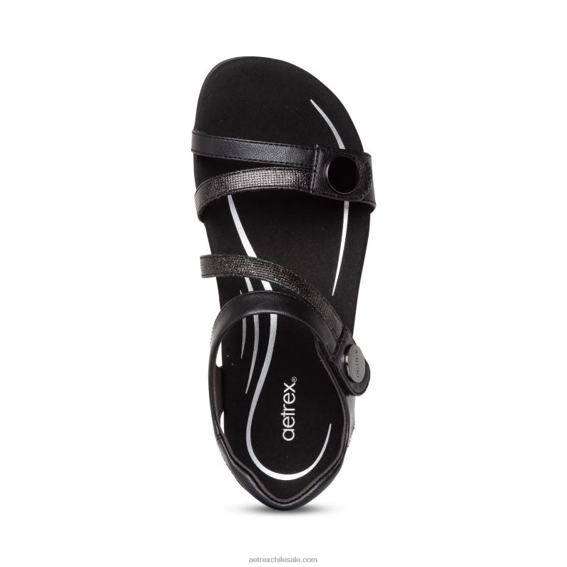 mujer negro Aetrex sandalias jess con tiras ajustables 2TB4B93