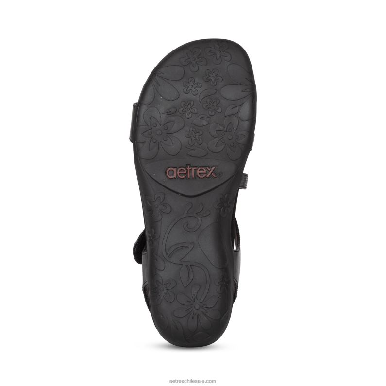 mujer negro Aetrex sandalias jess con tiras ajustables 2TB4B93