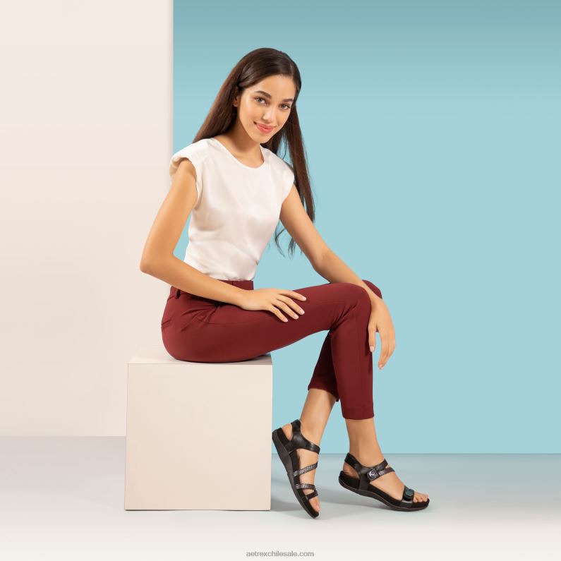 mujer negro Aetrex sandalias jess con tiras ajustables 2TB4B93