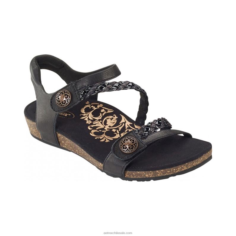mujer negro Aetrex sandalias jillian con tiras trenzadas 2TB4B13