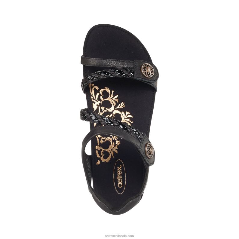 mujer negro Aetrex sandalias jillian con tiras trenzadas 2TB4B13