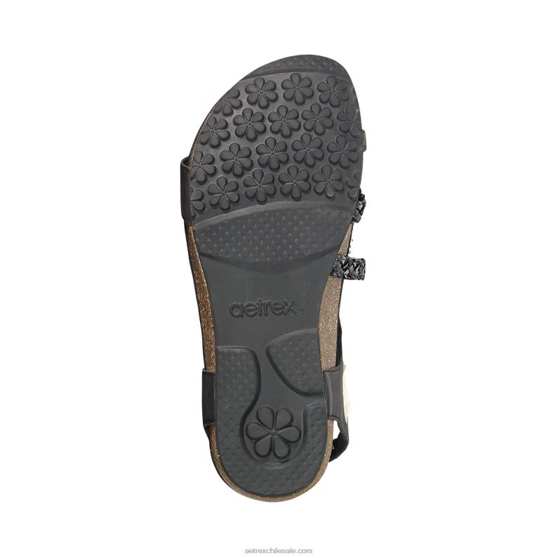 mujer negro Aetrex sandalias jillian con tiras trenzadas 2TB4B13
