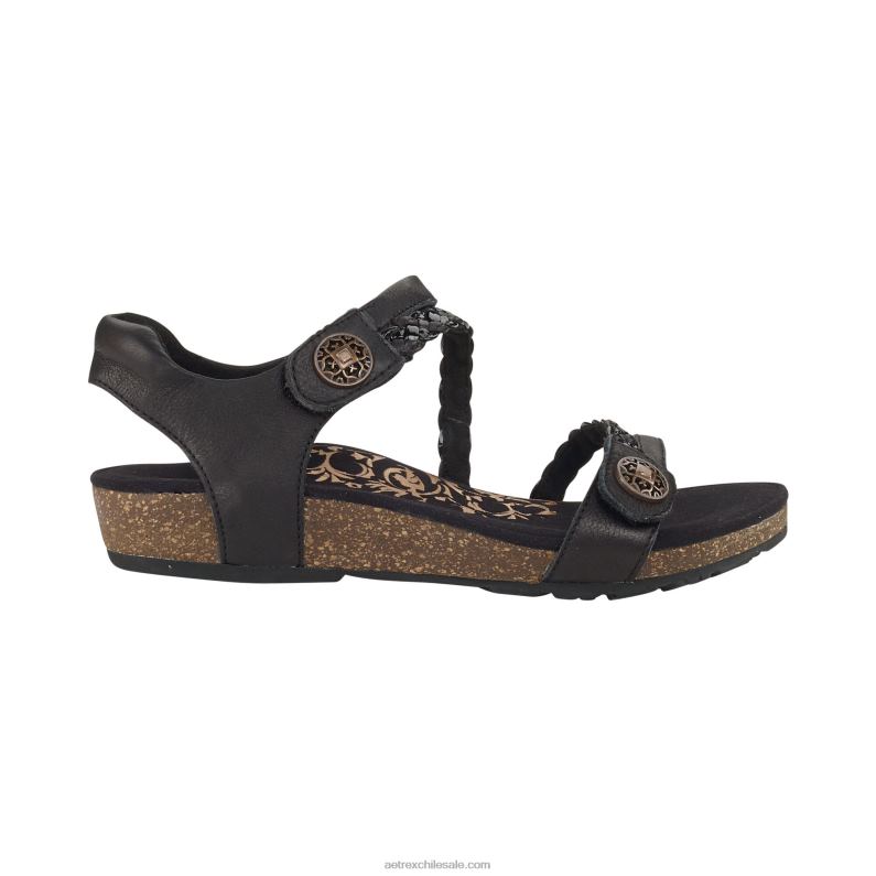 mujer negro Aetrex sandalias jillian con tiras trenzadas 2TB4B13
