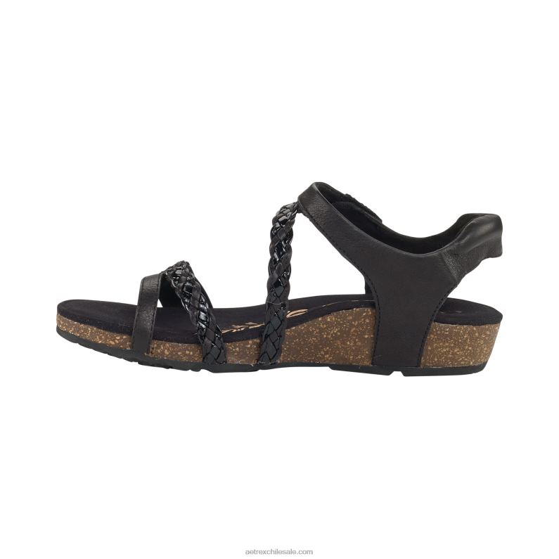 mujer negro Aetrex sandalias jillian con tiras trenzadas 2TB4B13
