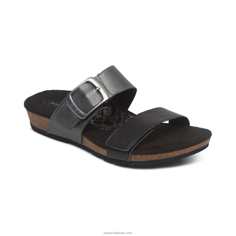 mujer negro Aetrex tobogán ajustable con margaritas 2TB4B66