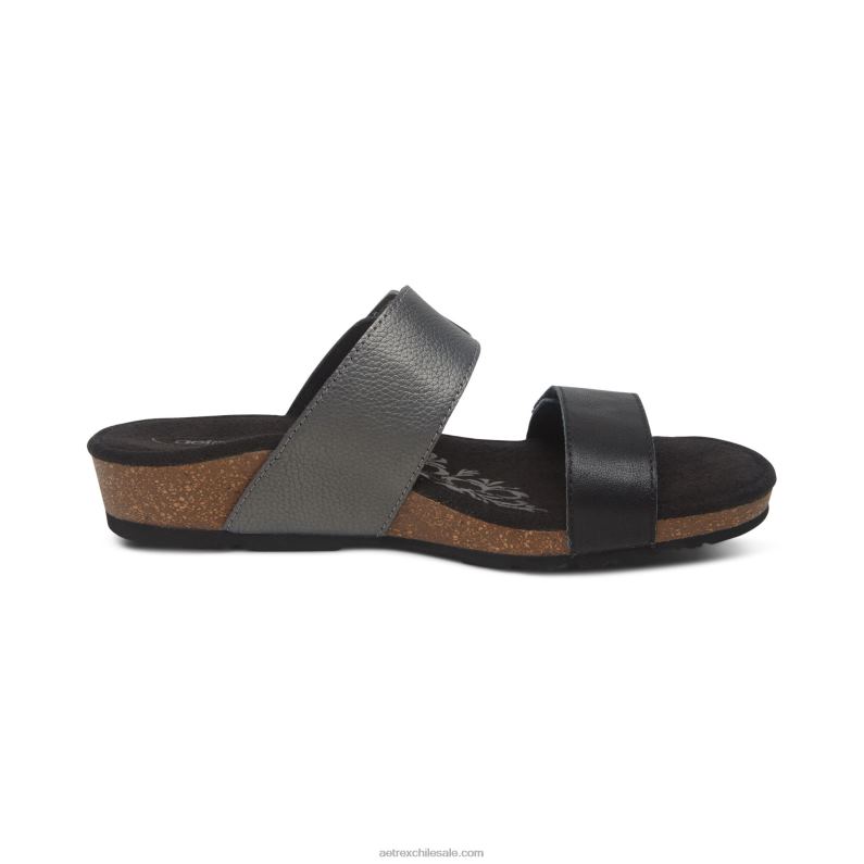 mujer negro Aetrex tobogán ajustable con margaritas 2TB4B66