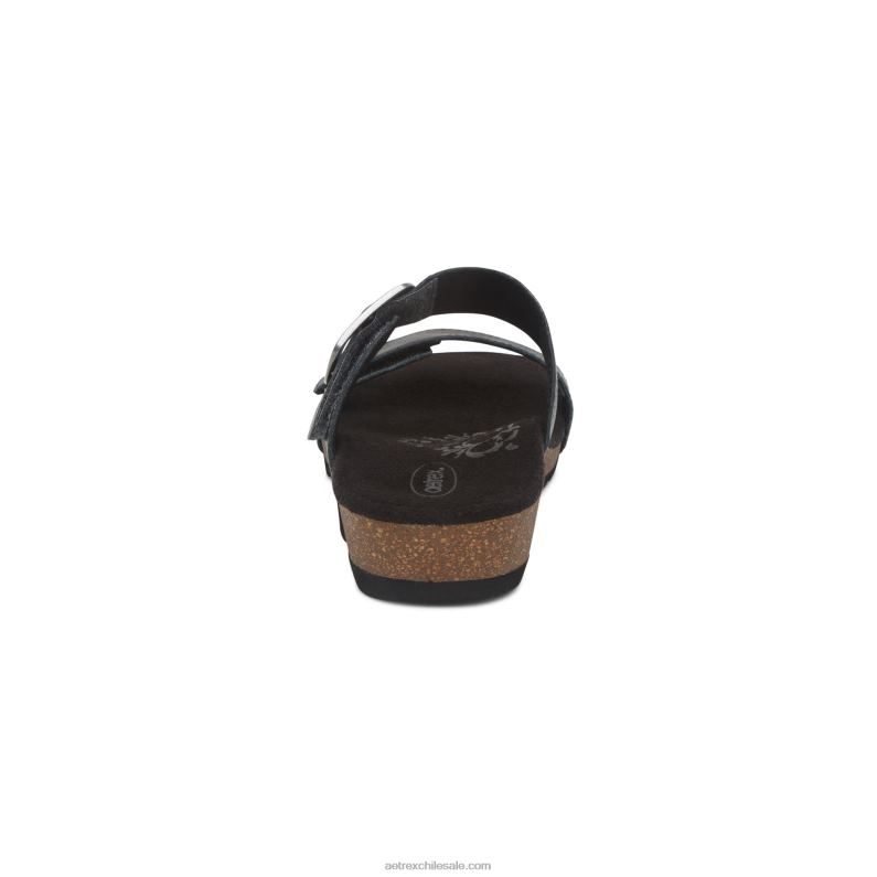 mujer negro Aetrex tobogán ajustable con margaritas 2TB4B66