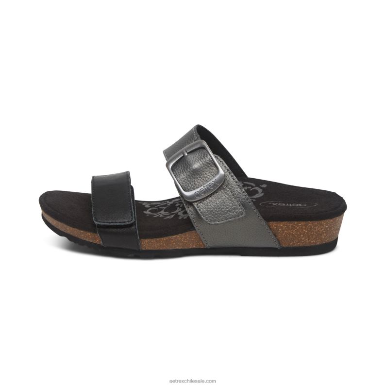 mujer negro Aetrex tobogán ajustable con margaritas 2TB4B66