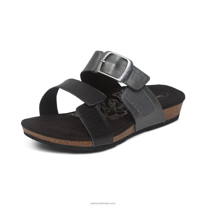 mujer negro Aetrex tobogán ajustable con margaritas 2TB4B66