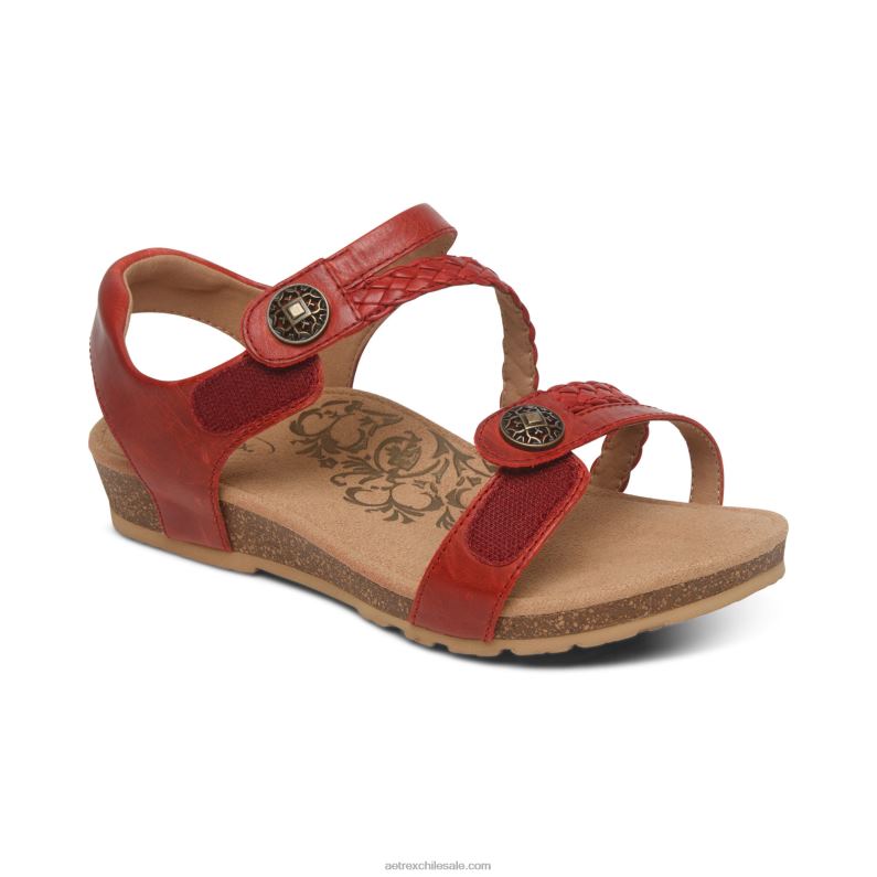mujer rojo Aetrex sandalias jillian con tiras trenzadas 2TB4B105