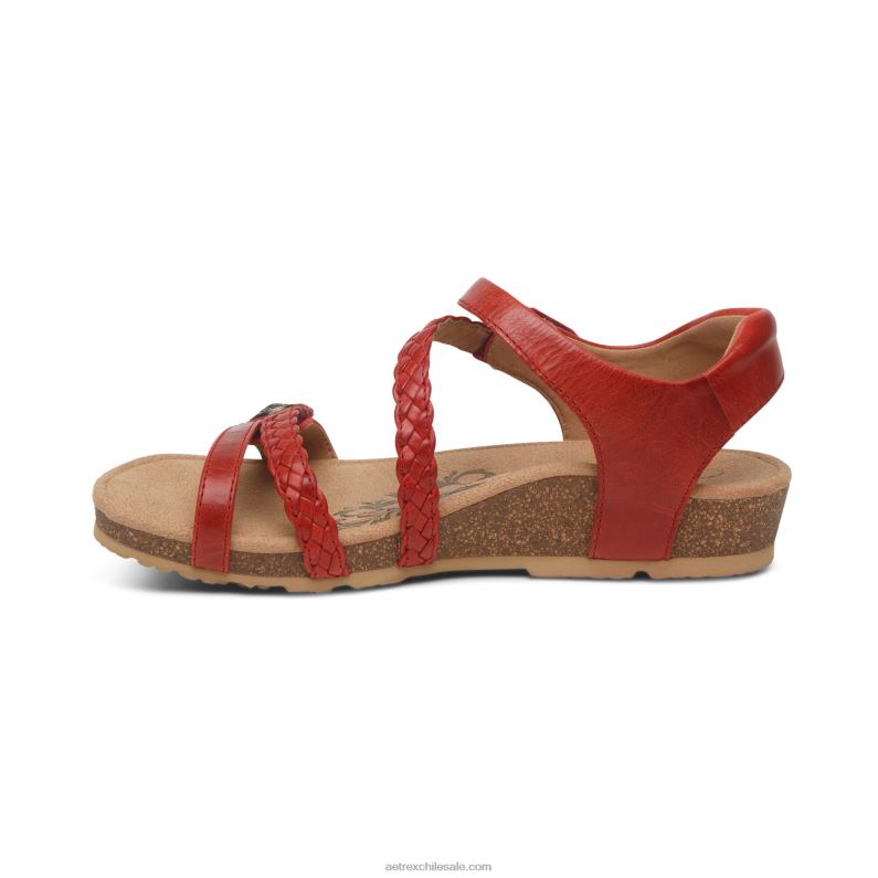 mujer rojo Aetrex sandalias jillian con tiras trenzadas 2TB4B105