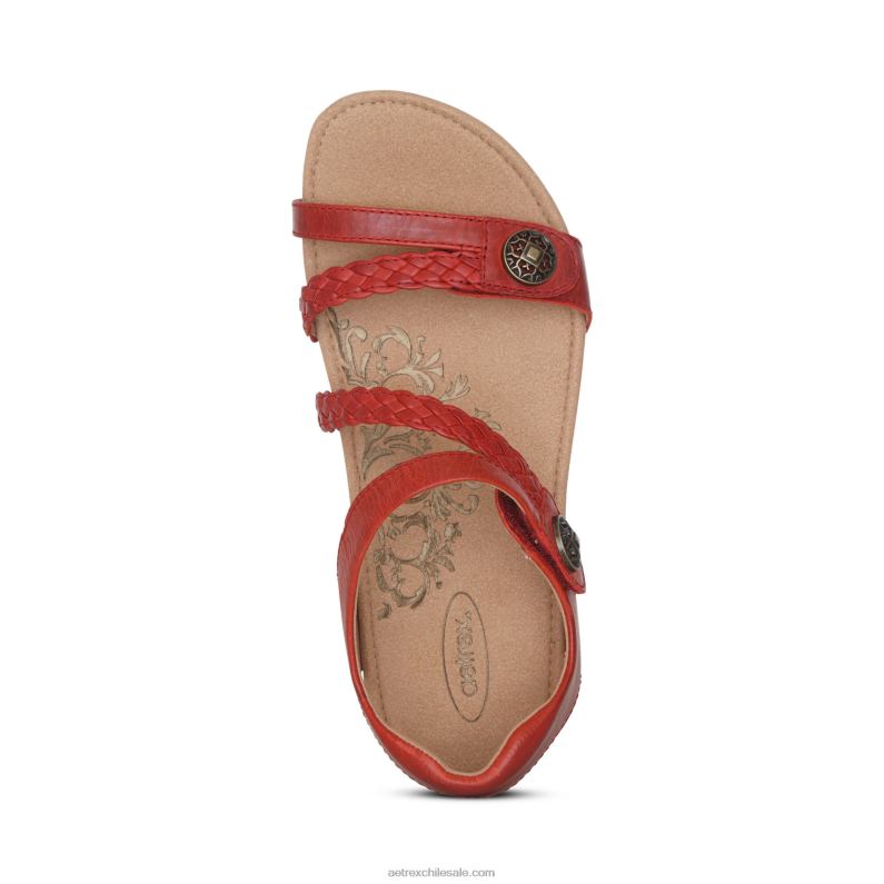 mujer rojo Aetrex sandalias jillian con tiras trenzadas 2TB4B105