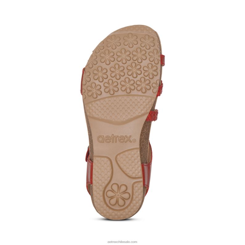 mujer rojo Aetrex sandalias jillian con tiras trenzadas 2TB4B105