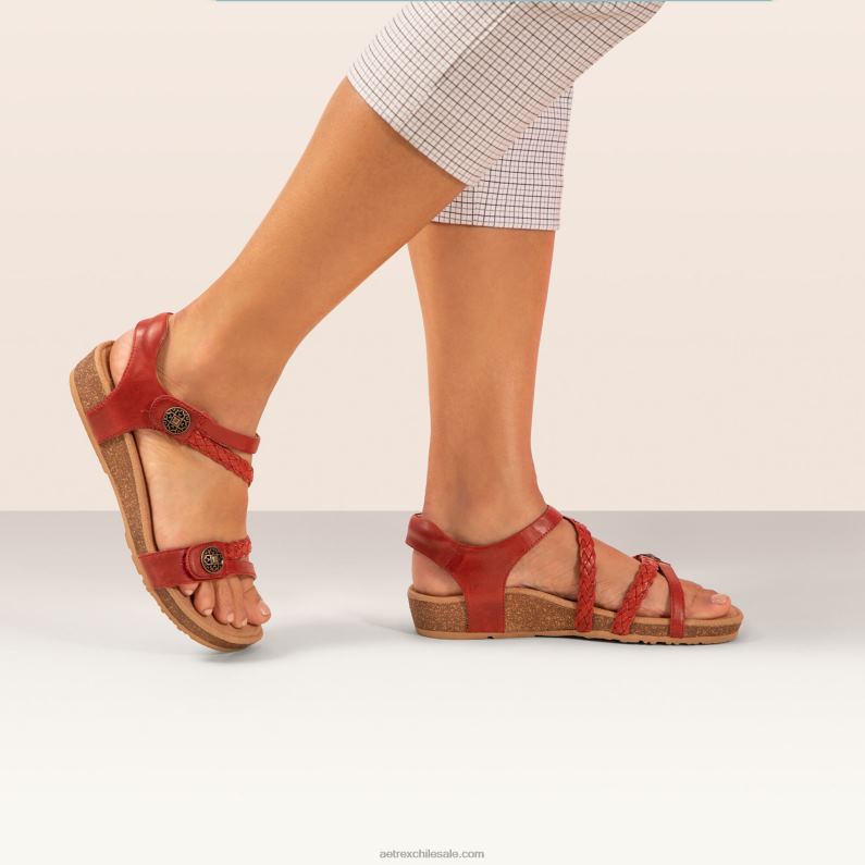 mujer rojo Aetrex sandalias jillian con tiras trenzadas 2TB4B105