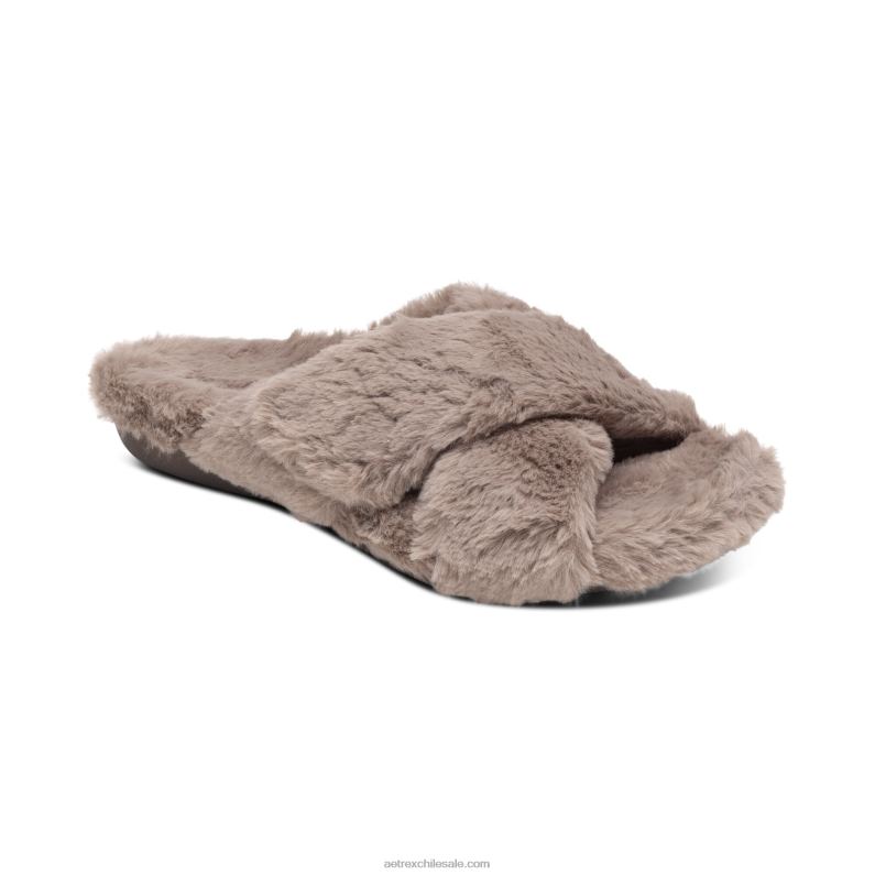 mujer gris pardo Aetrex pantuflas penélope ajustables de pelo sintético 2TB4B225
