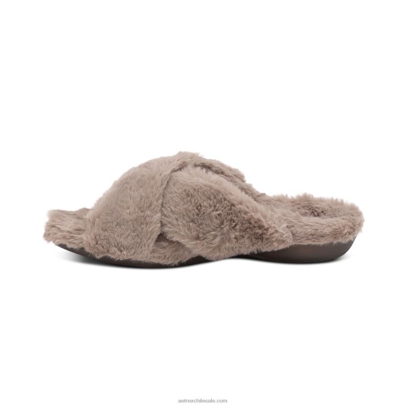 mujer gris pardo Aetrex pantuflas penélope ajustables de pelo sintético 2TB4B225