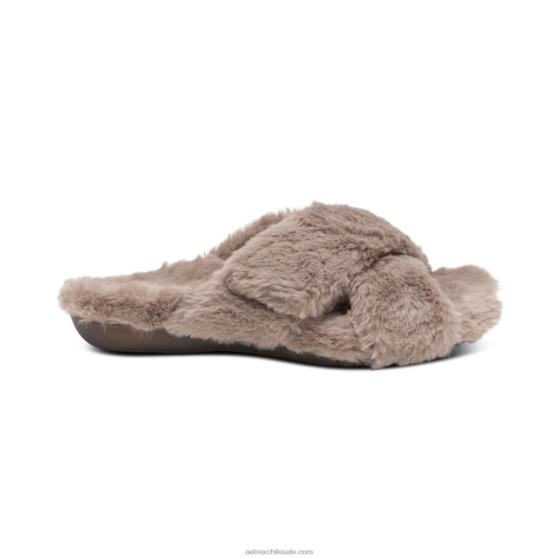 mujer gris pardo Aetrex pantuflas penélope ajustables de pelo sintético 2TB4B225