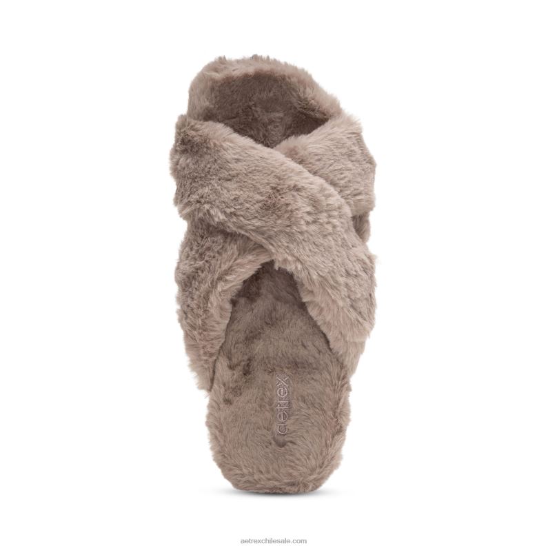 mujer gris pardo Aetrex pantuflas penélope ajustables de pelo sintético 2TB4B225