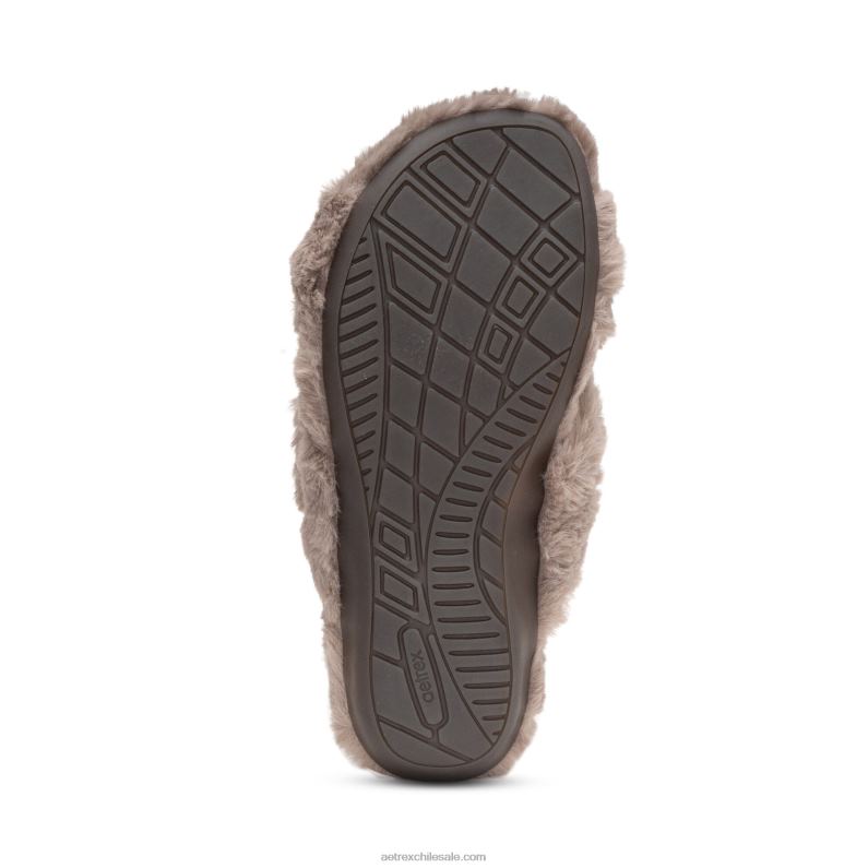 mujer gris pardo Aetrex pantuflas penélope ajustables de pelo sintético 2TB4B225