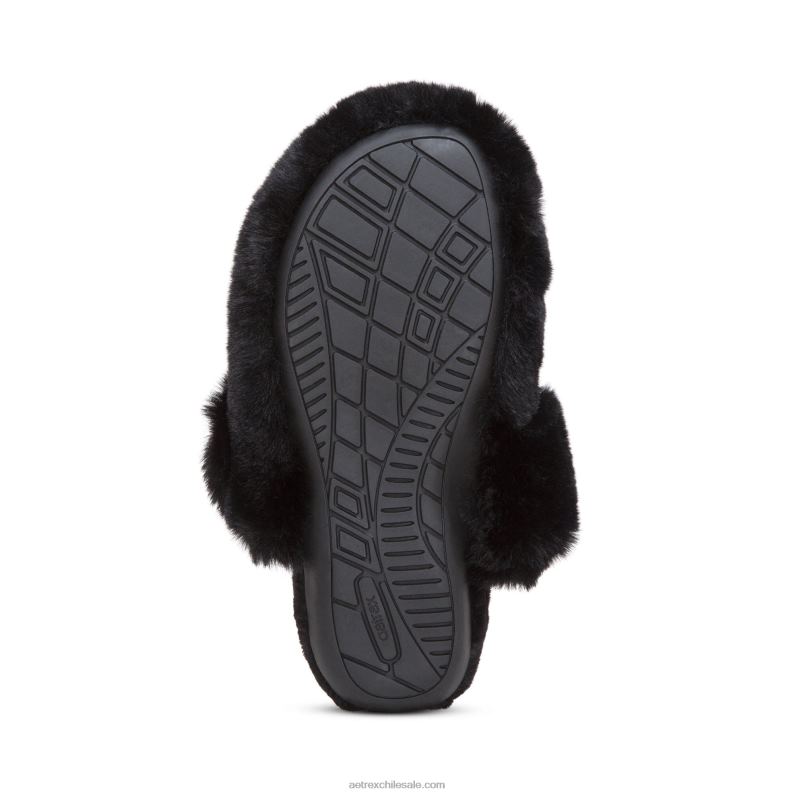 mujer negro Aetrex pantuflas con soporte para el arco brumoso 2TB4B256
