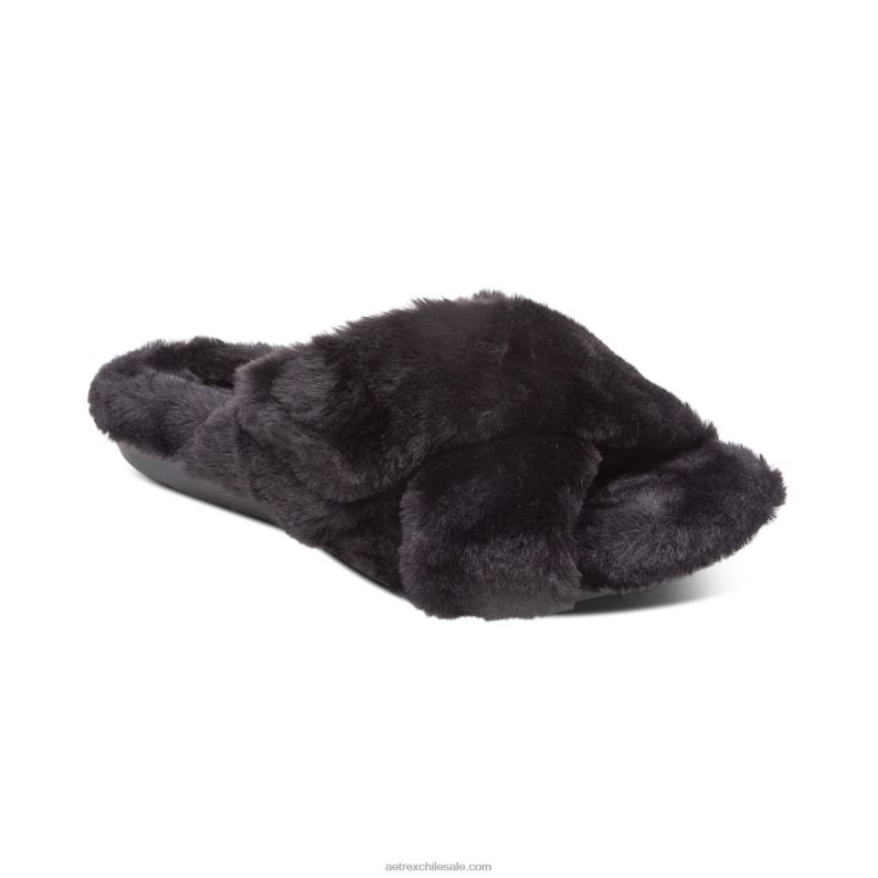 mujer negro Aetrex pantuflas penélope ajustables de pelo sintético 2TB4B257