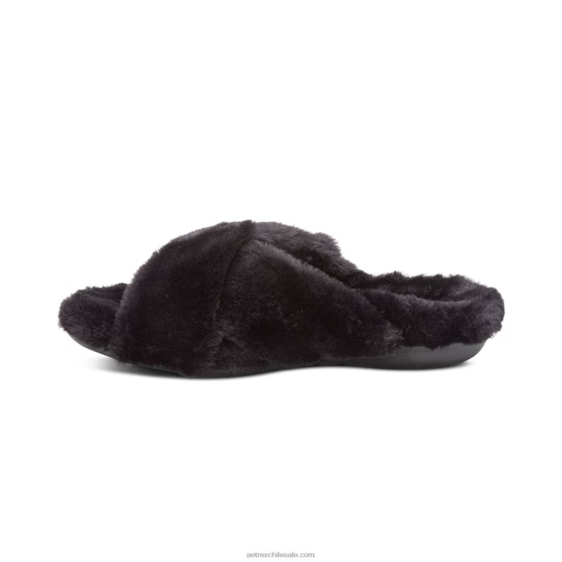 mujer negro Aetrex pantuflas penélope ajustables de pelo sintético 2TB4B257