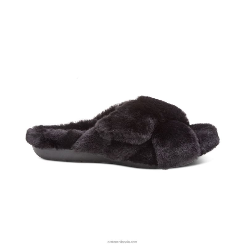 mujer negro Aetrex pantuflas penélope ajustables de pelo sintético 2TB4B257
