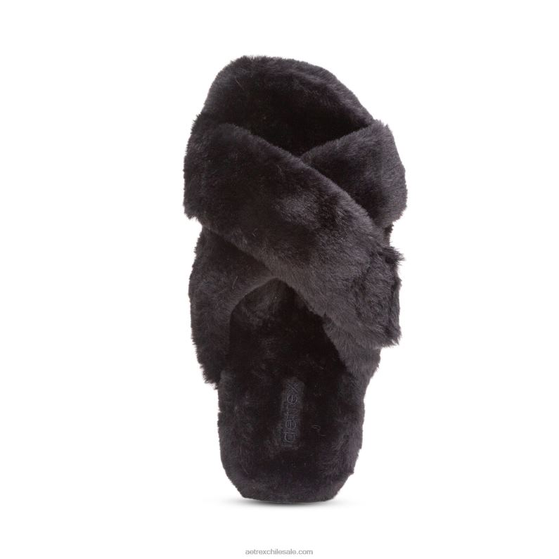 mujer negro Aetrex pantuflas penélope ajustables de pelo sintético 2TB4B257