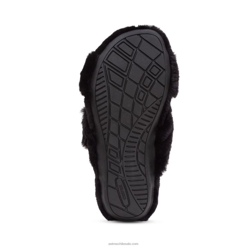 mujer negro Aetrex pantuflas penélope ajustables de pelo sintético 2TB4B257