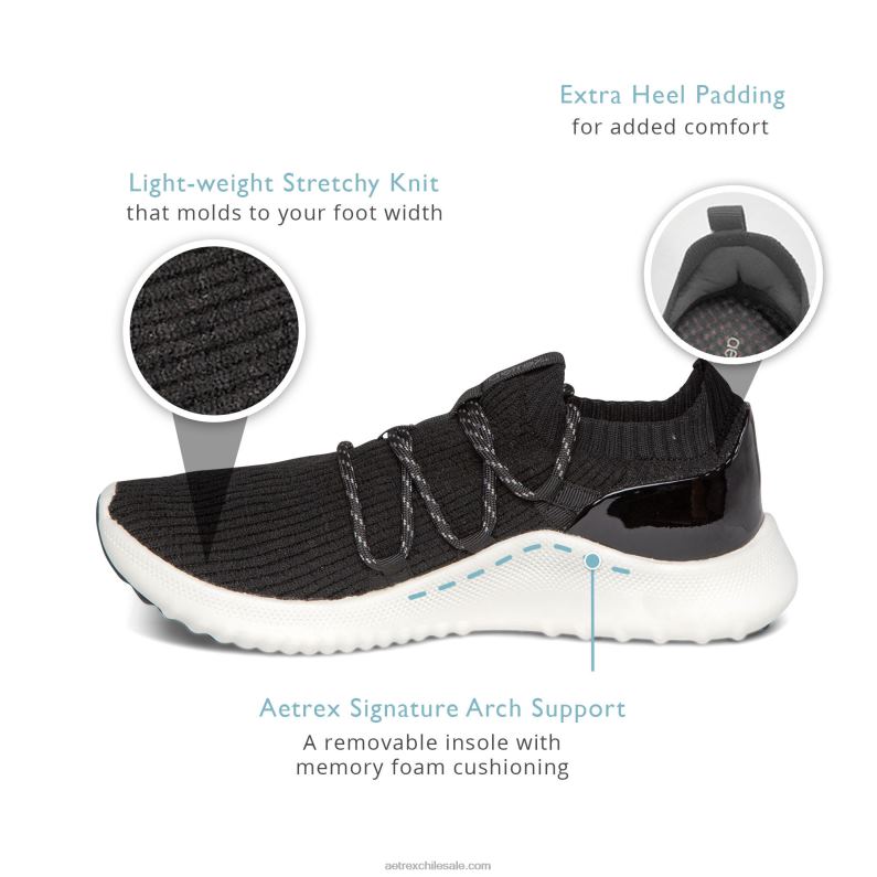 mujer negro Aetrex tenis dani con soporte de arco 2TB4B180